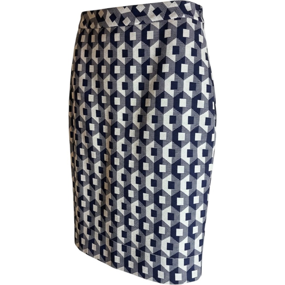 Trina Turk Navy White Geometric Jacquard Pencil Skirt Size 10 181206